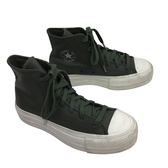 Converse CTAS Dark Green Leather High Top Platform Sneakers Womens 5 - Picture 7 of 13